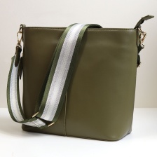 Olive Vegan Leather Shoulder Bag with Olive & Silver Strap by Peace of Mind